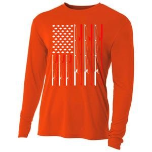 American Flag Fishing Rod Fishing Lover Gift Cooling Performance Long Sleeve Crew