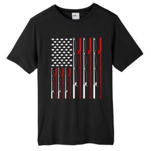 American Flag Fishing Rod Fishing Lover Gift Tall Fusion ChromaSoft Performance T-Shirt