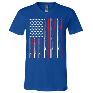 American Flag Fishing Rod Fishing Lover Gift V-Neck T-Shirt