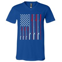 American Flag Fishing Rod Fishing Lover Gift V-Neck T-Shirt