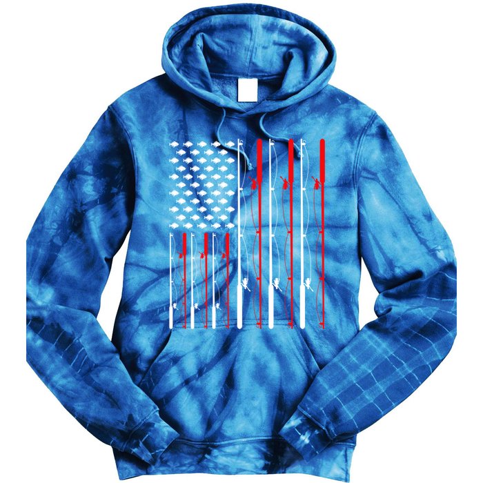 American Flag Fishing Rod Fishing Lover Gift Tie Dye Hoodie