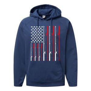 American Flag Fishing Rod Fishing Lover Gift Performance Fleece Hoodie