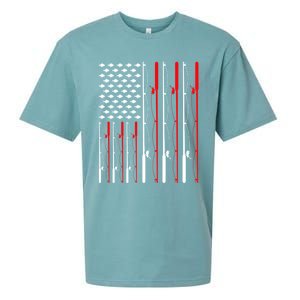 American Flag Fishing Rod Fishing Lover Gift Sueded Cloud Jersey T-Shirt