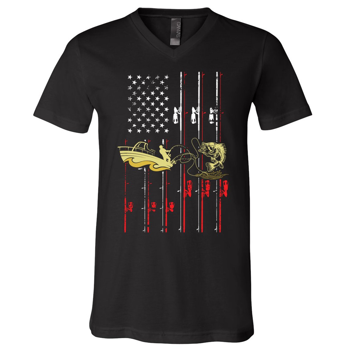 American Fishing Flag V-Neck T-Shirt