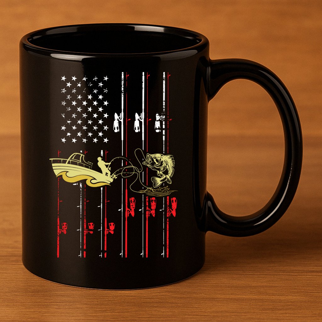 American Fishing Flag 11oz C Handle Ceramic Mug