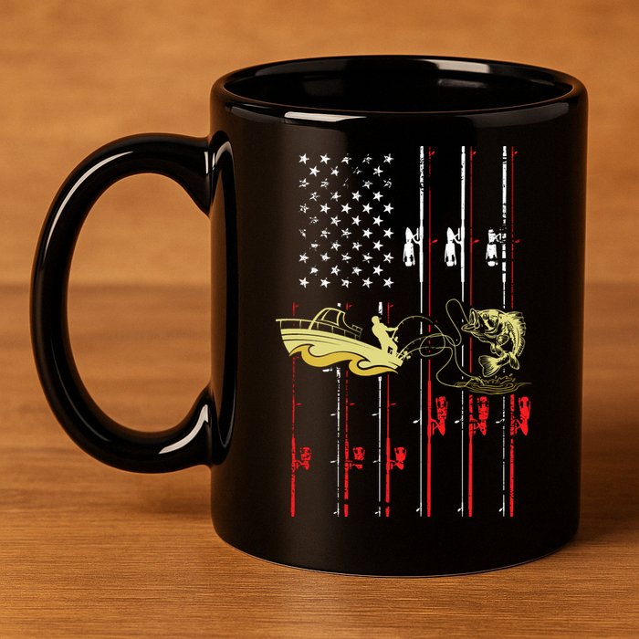 American Fishing Flag 11oz C Handle Ceramic Mug