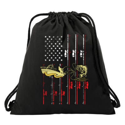 American Fishing Flag Drawstring Bag