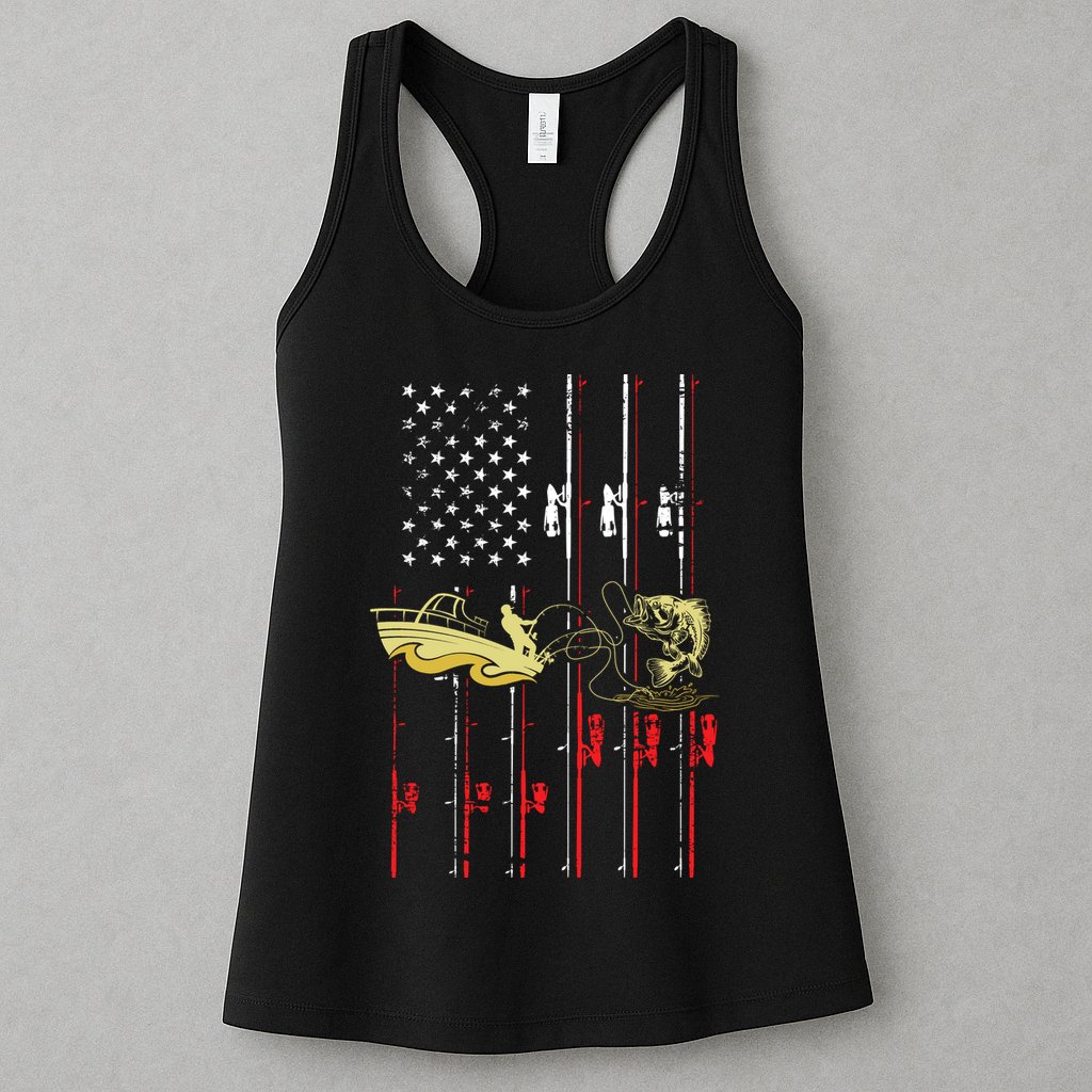 American Fishing Flag Womens Tank Top