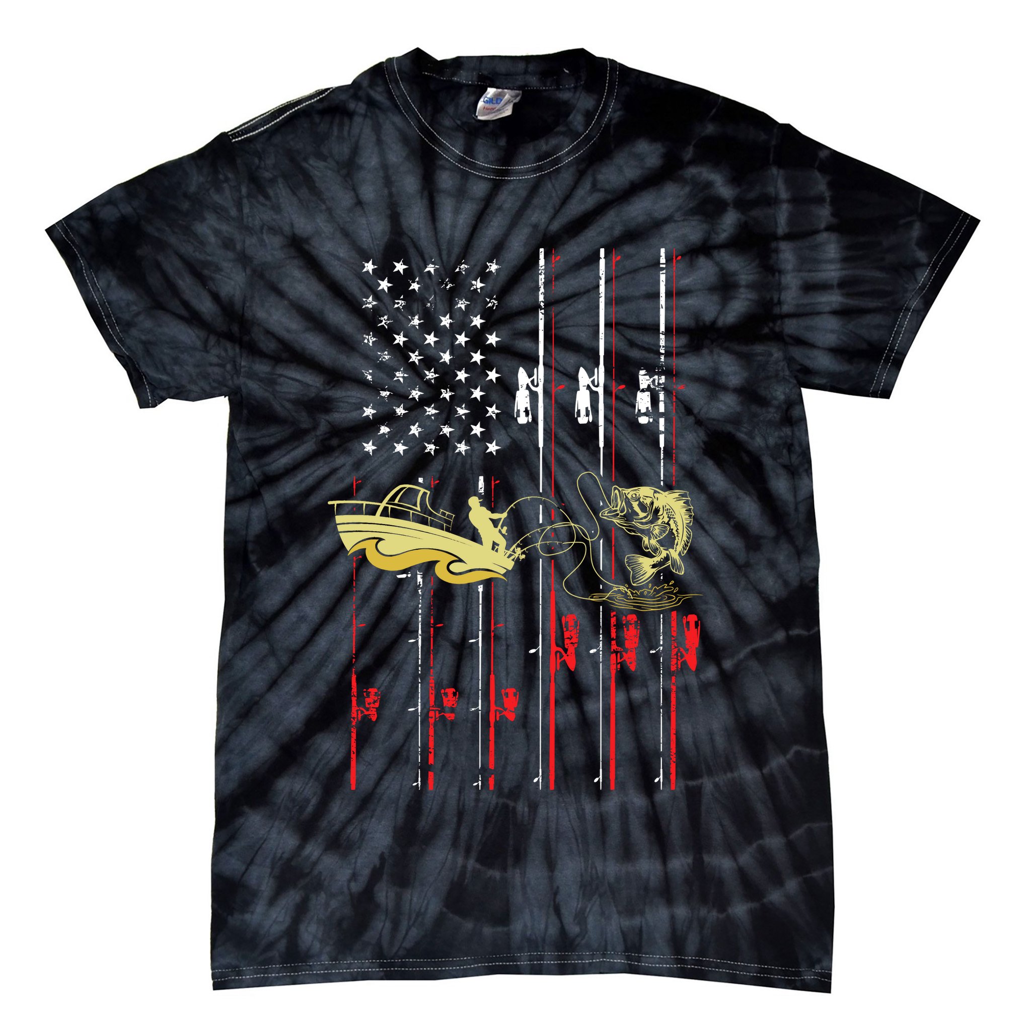 American Fishing Flag Tie-Dye T-Shirt