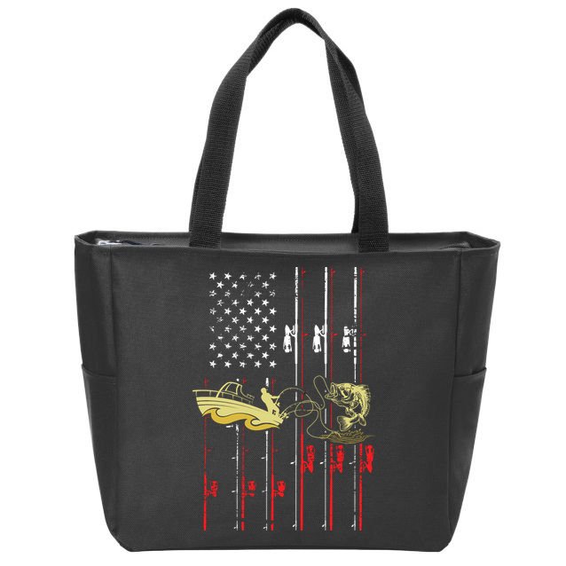 American Fishing Flag Zip Tote Bag