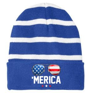 American Flag Funny Patriotic Fourth Of July Gift Striped Beanie with Solid Band