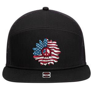 American Flag Flower Independence Day Sunflower 4th Of July Gift 7 Panel Mesh Trucker Snapback Hat