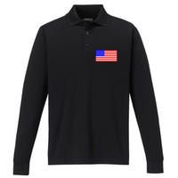 American Flag Flat Color Design Performance Long Sleeve Polo