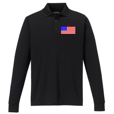 American Flag Flat Color Design Performance Long Sleeve Polo