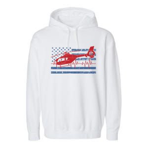 American Flag Flight Nurse Heartbeat Funny Gift Garment-Dyed Fleece Hoodie