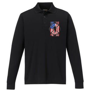 American Flag Firefighter USA United States Badge Performance Long Sleeve Polo