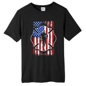 American Flag Firefighter USA United States Badge Tall Fusion ChromaSoft Performance T-Shirt