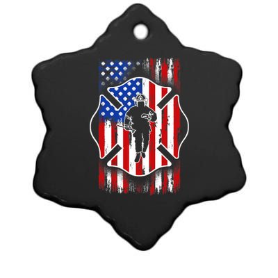 American Flag Firefighter USA United States Badge Ceramic Star Ornament