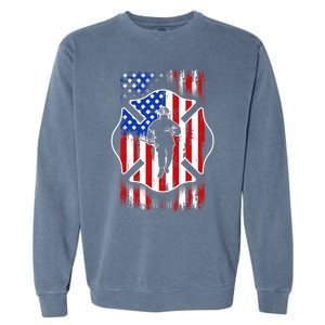 American Flag Firefighter USA United States Badge Garment-Dyed Sweatshirt