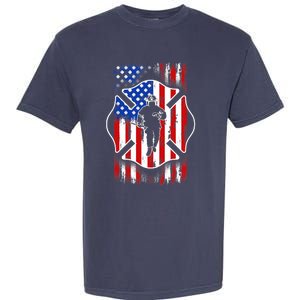 American Flag Firefighter USA United States Badge Garment-Dyed Heavyweight T-Shirt