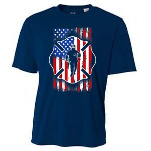 American Flag Firefighter USA United States Badge Cooling Performance Crew T-Shirt