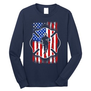 American Flag Firefighter USA United States Badge Long Sleeve Shirt