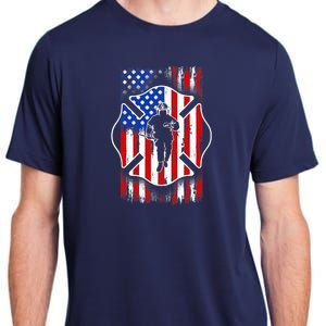 American Flag Firefighter USA United States Badge Adult ChromaSoft Performance T-Shirt