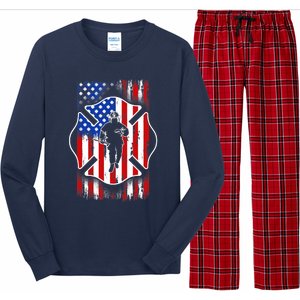 American Flag Firefighter USA United States Badge Long Sleeve Pajama Set