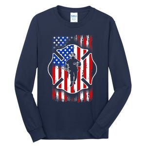 American Flag Firefighter USA United States Badge Tall Long Sleeve T-Shirt