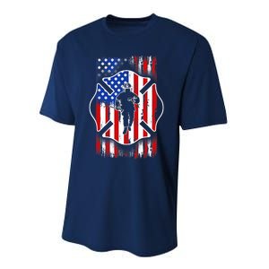 American Flag Firefighter USA United States Badge Performance Sprint T-Shirt