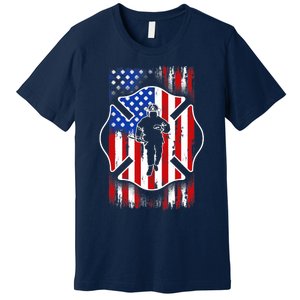 American Flag Firefighter USA United States Badge Premium T-Shirt