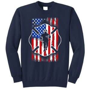 American Flag Firefighter USA United States Badge Tall Sweatshirt