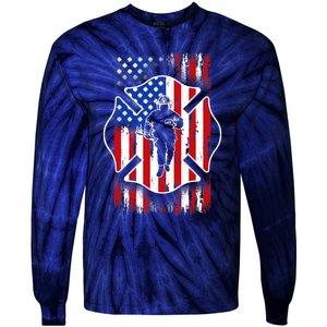 American Flag Firefighter USA United States Badge Tie-Dye Long Sleeve Shirt