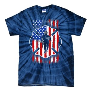 American Flag Firefighter USA United States Badge Tie-Dye T-Shirt