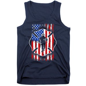 American Flag Firefighter USA United States Badge Tank Top