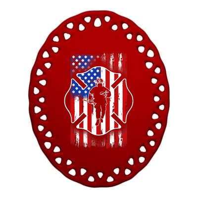 American Flag Firefighter USA United States Badge Ceramic Oval Ornament