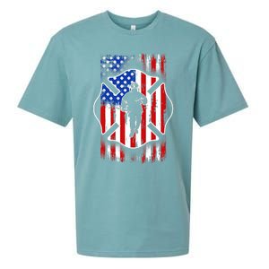 American Flag Firefighter USA United States Badge Sueded Cloud Jersey T-Shirt