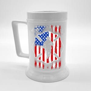 American Flag Firefighter USA United States Badge Beer Stein