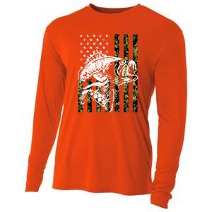 American Flag Fish Bass Fish Fisherman Funny Fishing Camouflagegift Cooling Performance Long Sleeve Crew