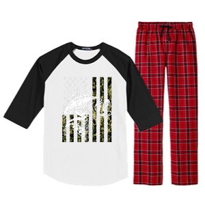 American Flag Fish Bass Fish Fisherman Funny Fishing Camouflagegift Raglan Sleeve Pajama Set