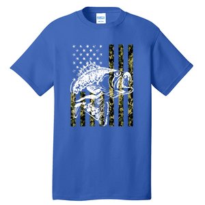 American Flag Fish Bass Fish Fisherman Funny Fishing Camouflagegift Tall T-Shirt