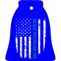 American Flag Funny The Best Pucking Dad Ever Ice Hockey Great Gift Ceramic Bell Ornament