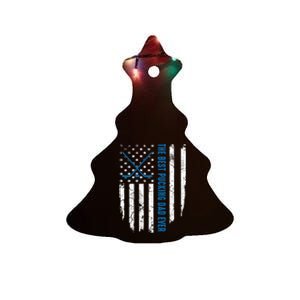 American Flag Funny The Best Pucking Dad Ever Ice Hockey Great Gift Ceramic Tree Ornament