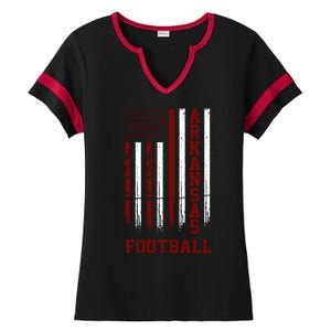 Arkansas Football Fan American Flag Ladies Halftime Notch Neck Tee