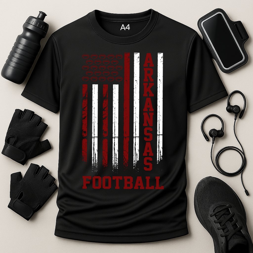 Arkansas Football Fan American Flag Cooling Performance Crew T-Shirt