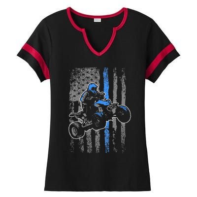 American Flag Four Wheeler Quad Men ATV Riding Gift Ladies Halftime Notch Neck Tee