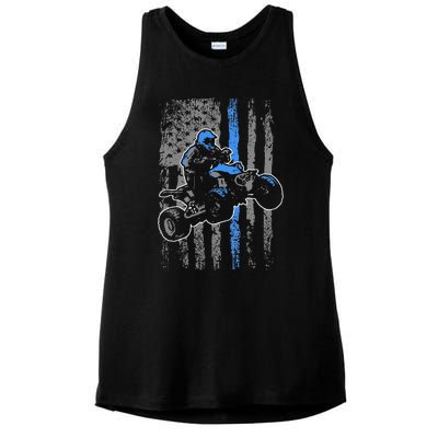 American Flag Four Wheeler Quad Men ATV Riding Gift Ladies PosiCharge Tri-Blend Wicking Tank