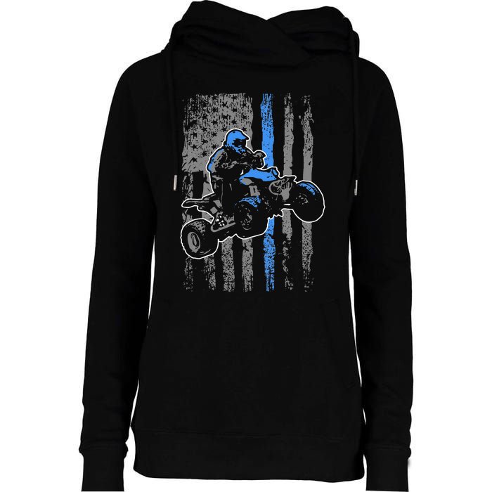 American Flag Four Wheeler Quad Men ATV Riding Gift Womens Funnel Neck Pullover Hood