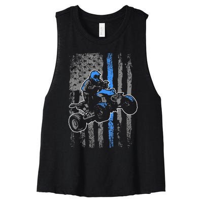 American Flag Four Wheeler Quad Men ATV Riding Gift Women's Racerback Cropped Tank