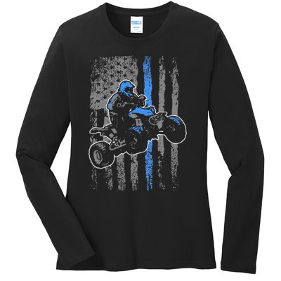 American Flag Four Wheeler Quad Men ATV Riding Gift Ladies Long Sleeve Shirt